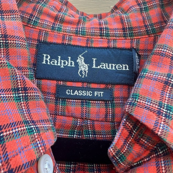 🎉HP🎉Ralph Lauren classic Fit Size L Orange Plaid Shirt - Picture 6 of 8